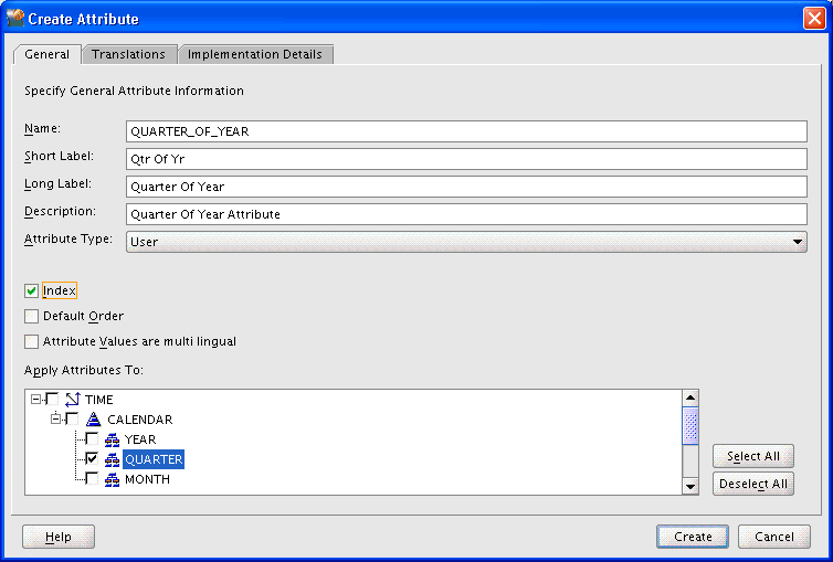 Create Attribute dialog box