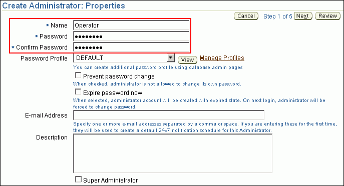 Creating Operator User Account