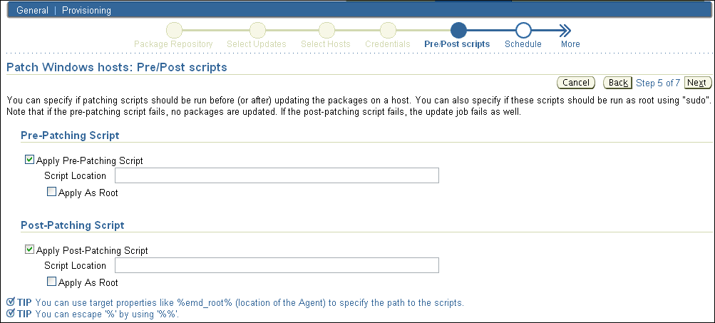 Patch Windows Hosts: Pre/Post Scripts Page