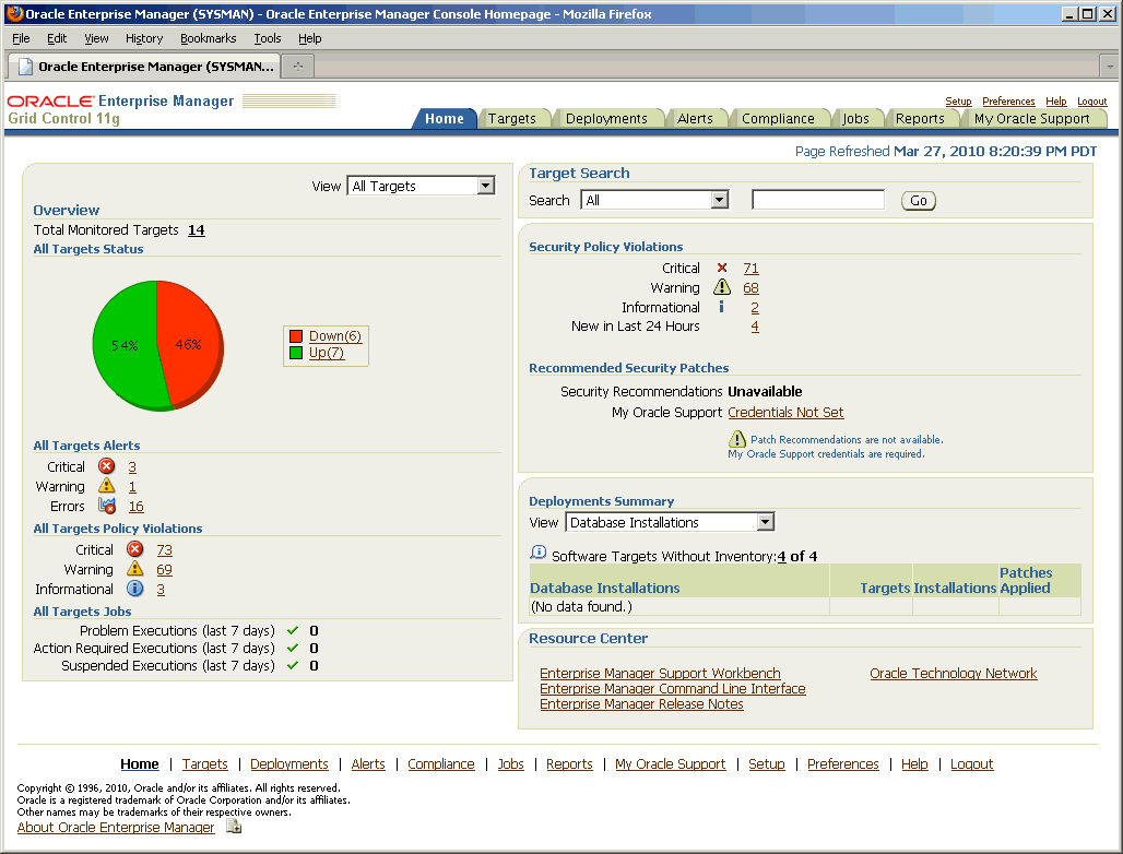 This is the Enterprise Manager Grid Control console.