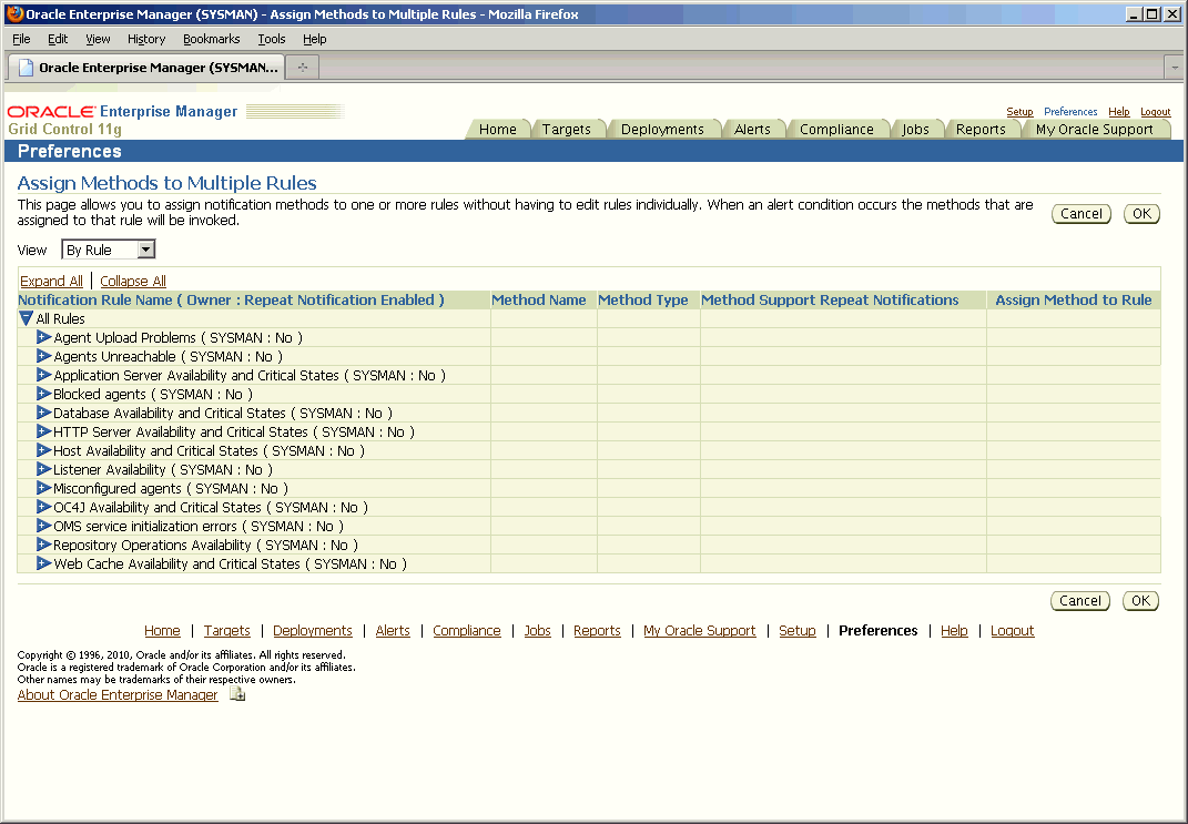 This graphic shows the Assign Methods to Multiple rule page