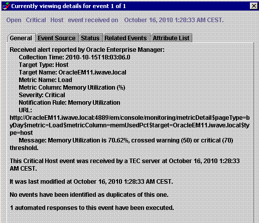 Shows sample data in General tab of TEC event page