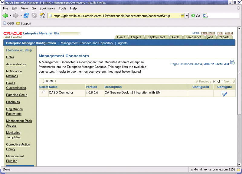 Management Connectors Page