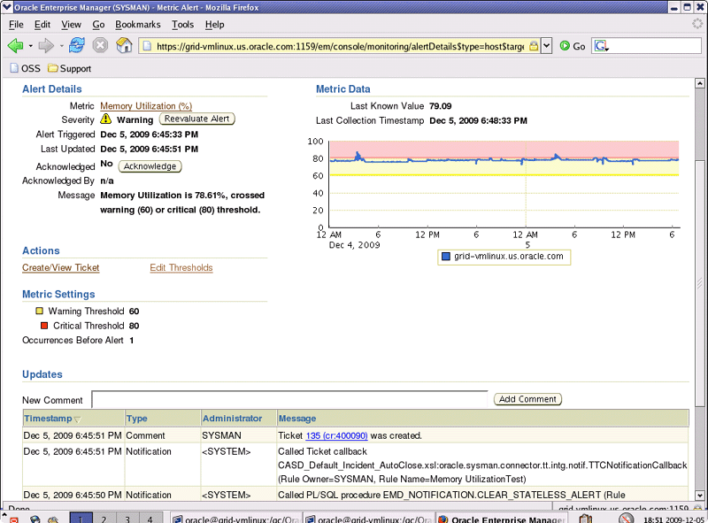 Alert as displayed in Enterprise Manager