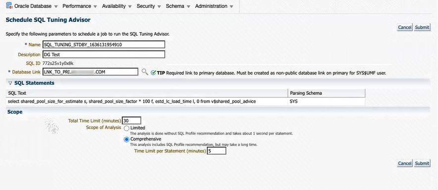 Description of sql_advisor_from_standbyem.png follows
