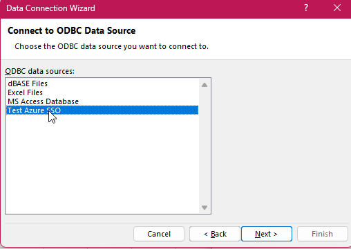 Data Connection Wizard - Connect to ODBC Data Source