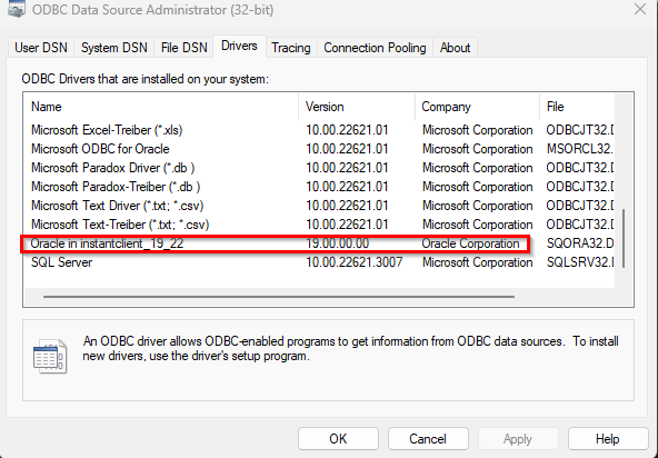 ODBC Data Source Administrator (32-bit)