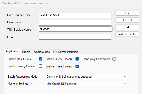 Oracle ODBC Driver Configuration Window