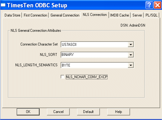 Setting connection character set for AdminDSN